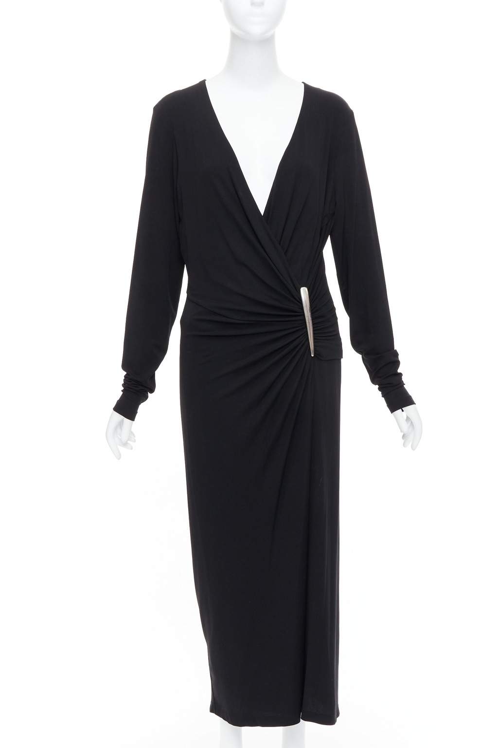 Donna Karan Buckle Drape Dress Black Viscose Good condition - Front View