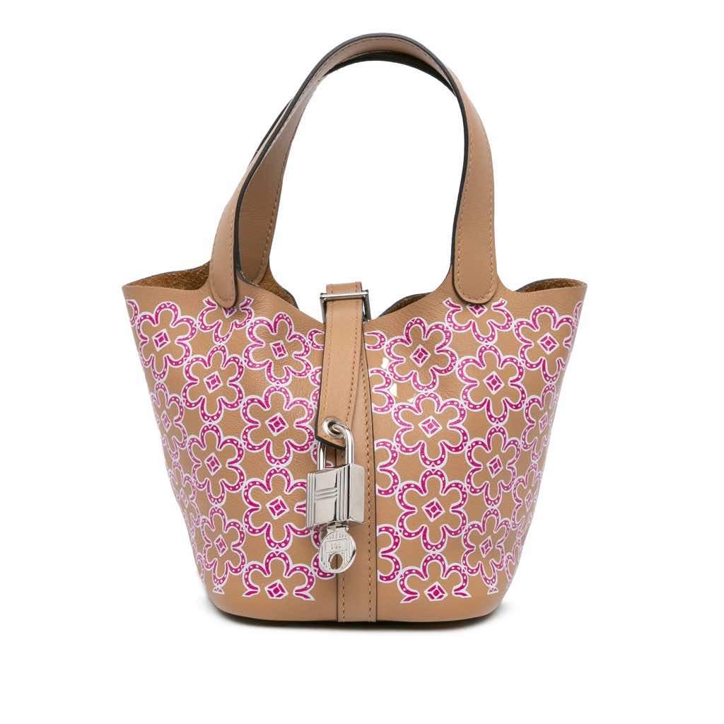 Hermès Micro Swift Lucky Daisy Picotin Lock 14 Brown Leather Good condition - Front View
