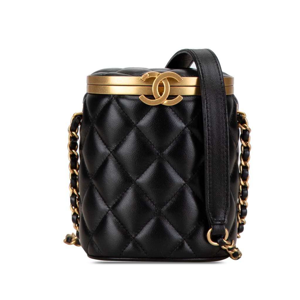 Chanel Mini Lambskin Crown Box Bag Black Leather Very good - Front View