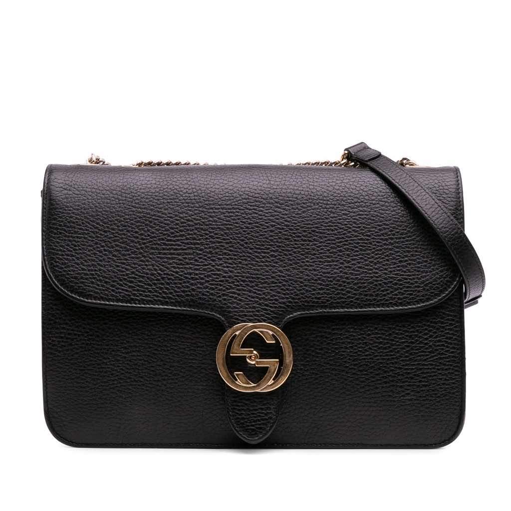 Gucci Medium Dollar Calfskin Interlocking G Crossbody Black Leather Good condition - Front View