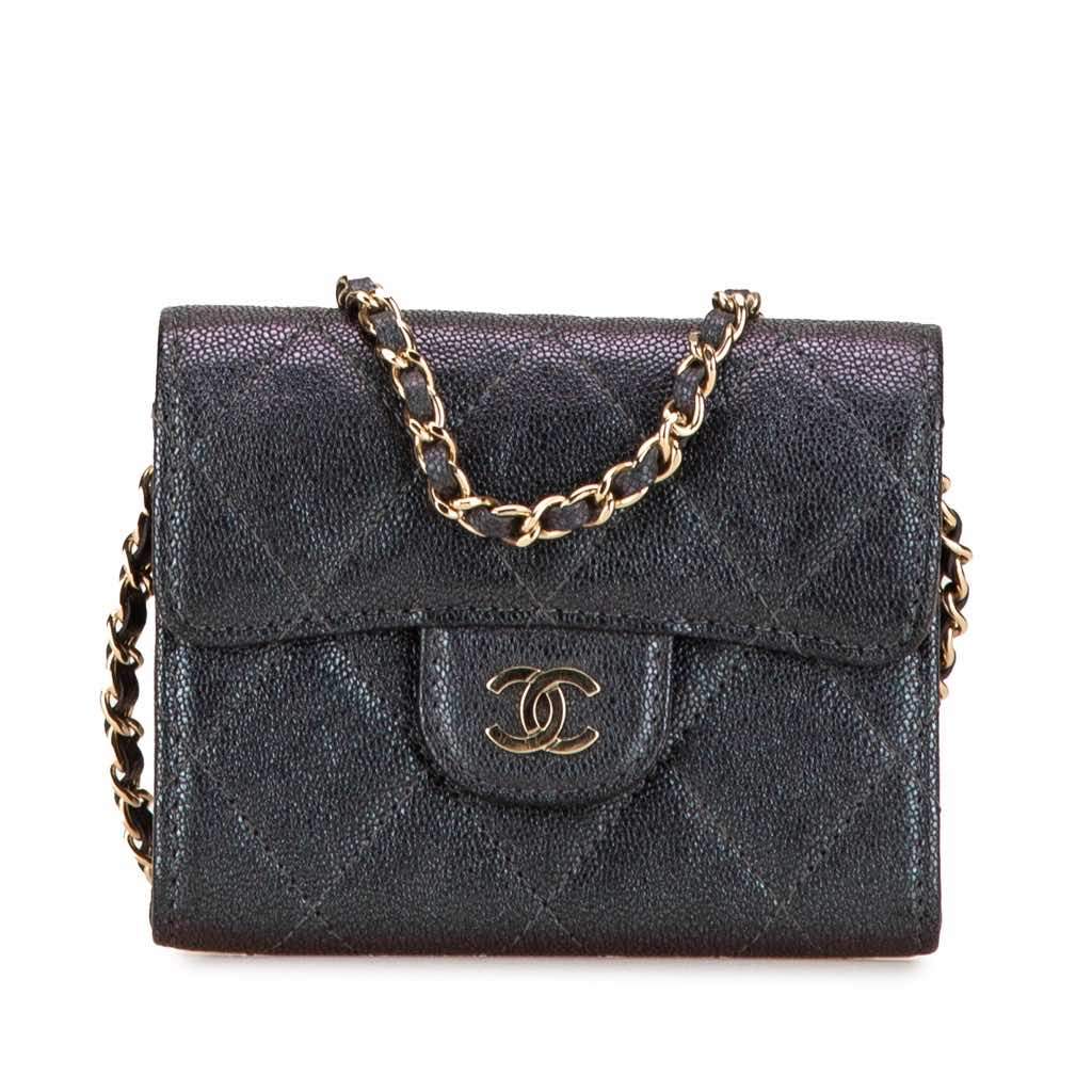 Chanel Small Iridescent Caviar Single Flap Black Leather Good - Front View