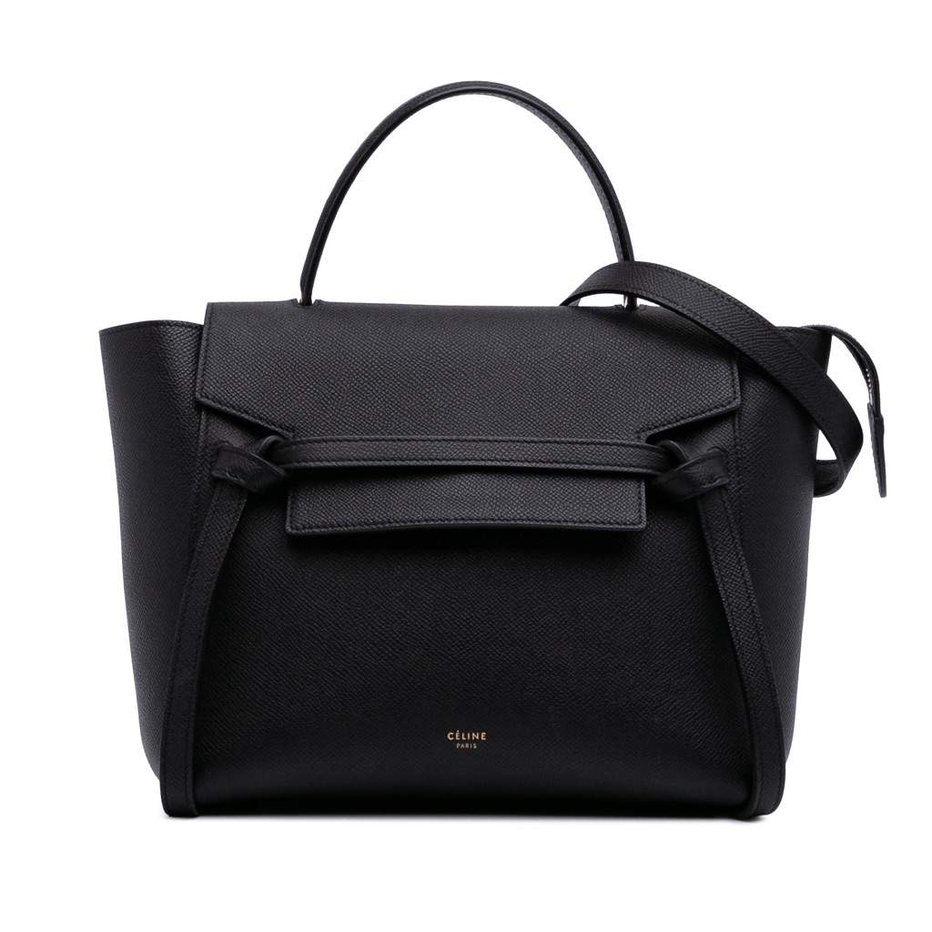 Celine Micro Grained Calfskin Belt Bag Black Leather Good - Front View