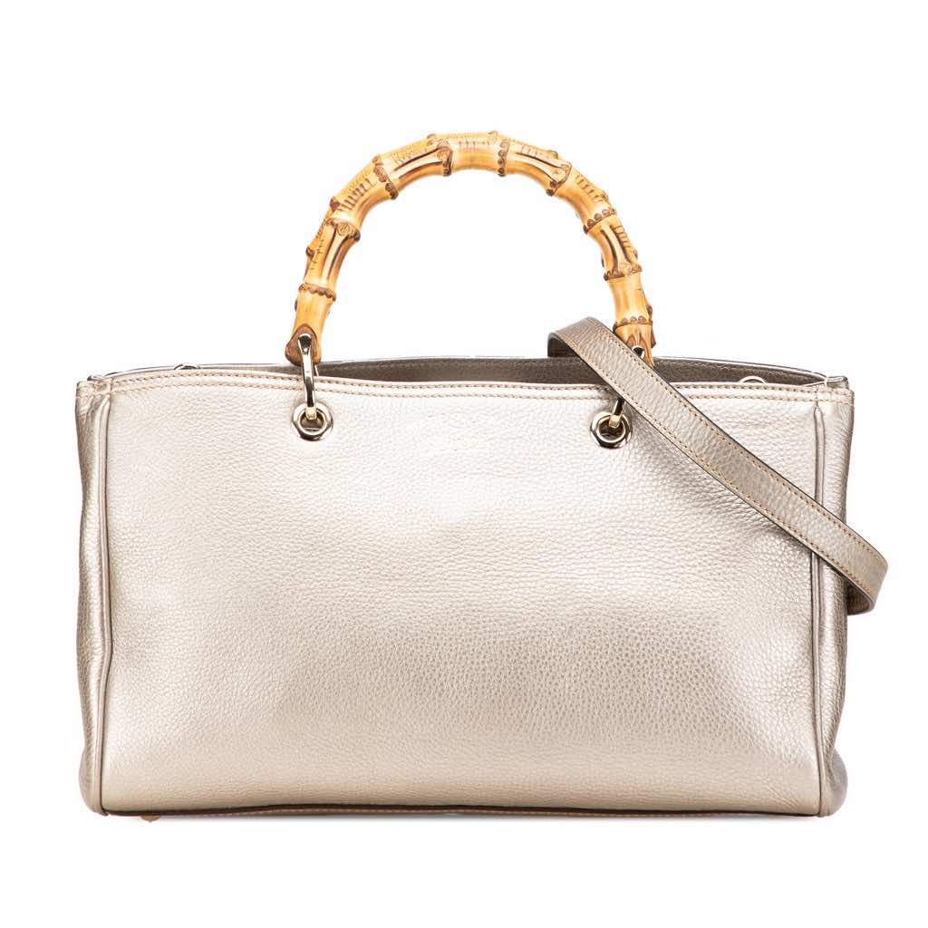 Gucci Medium Calfskin Bamboo Shopper Satchel Gold Leather Very good condition - Front View
