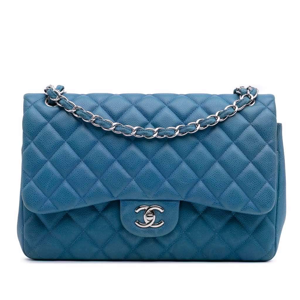 Chanel Jumbo Classic Caviar Double Flap Blue Leather Very good - Front View
