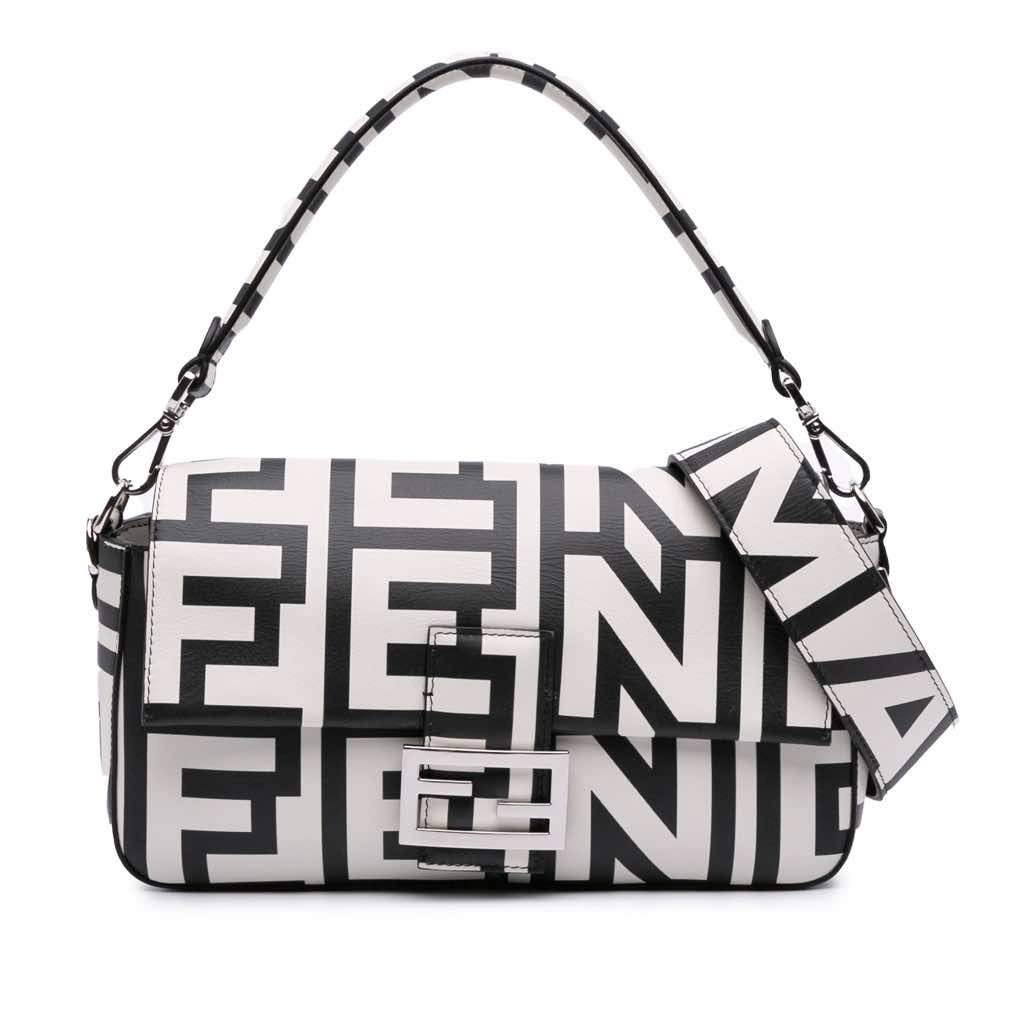 Fendi Marc Jacobs Nappa Vitello King Logo Print Baguette Satchel White Leather Very good - Front View