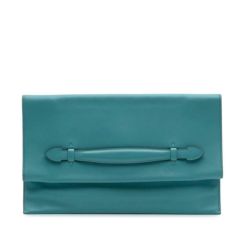 Hermès Evercolor Pliplat Clutch Blue Leather Very good condition - Front View