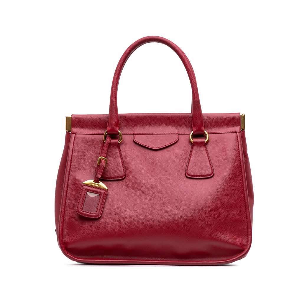 Prada Saffiano Lux Frame Tote Red Leather Very good - Front View