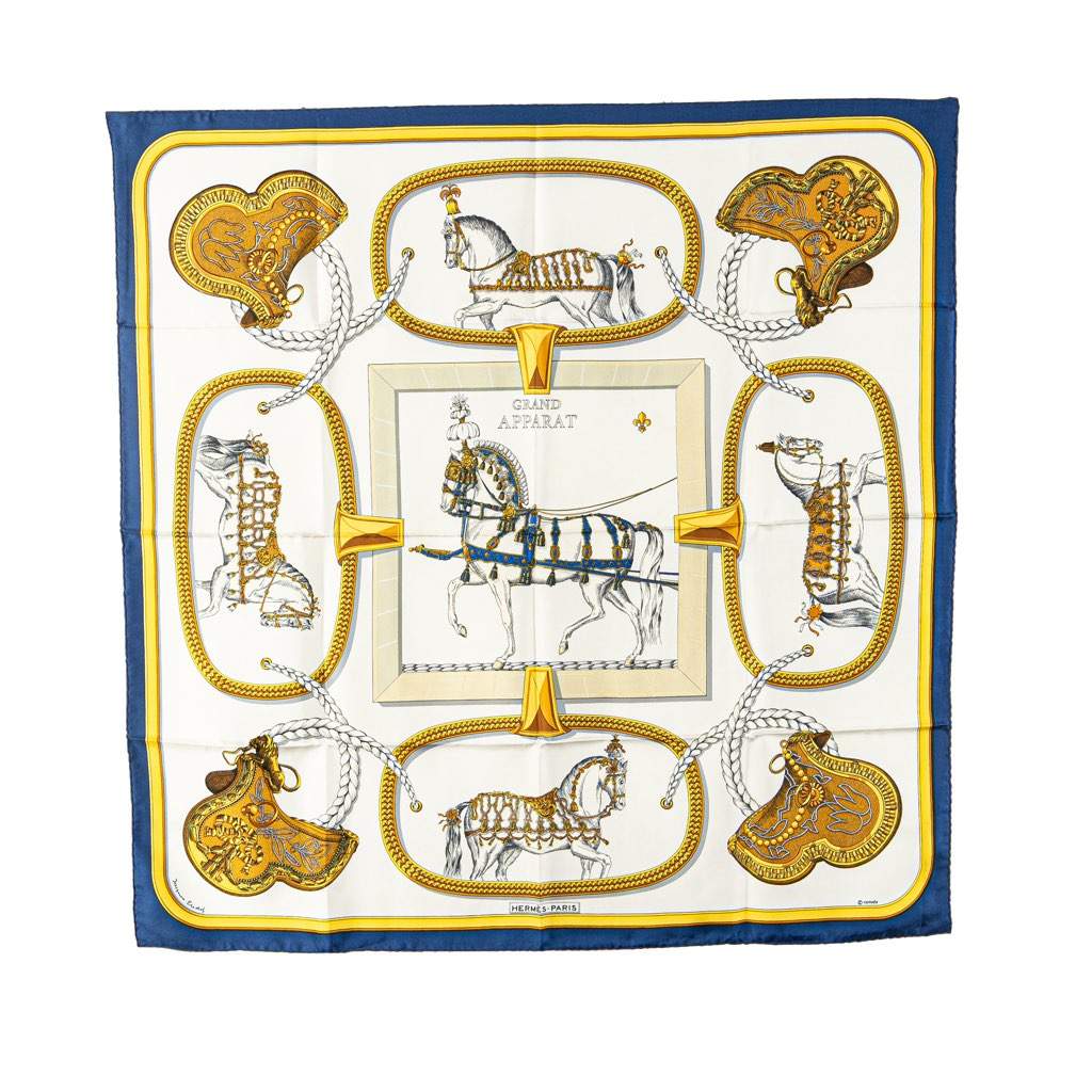 Hermès Grand Apparat Silk Scarf White Silk Good condition - Front View
