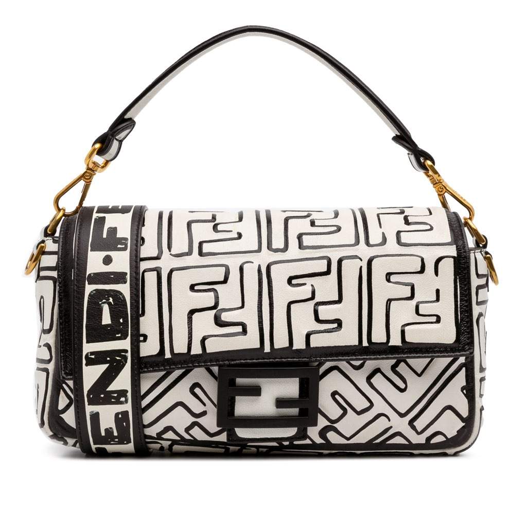 Fendi Joshua Vides California Sky Medium Embossed Leather Baguette Satchel White Leather Good condition - Front View