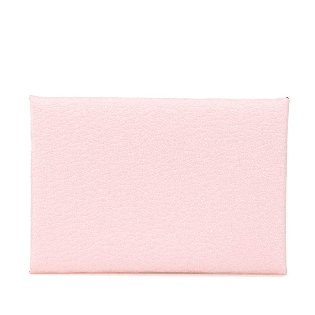 Hermès Chevre Mysore Calvi Duo Card Holder Pink Leather Good condition - Front View