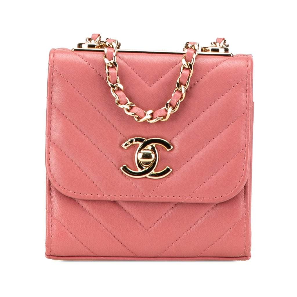 Chanel Mini Chevron Lambskin Trendy CC Chain Wallet Pink Leather Very good - Front View