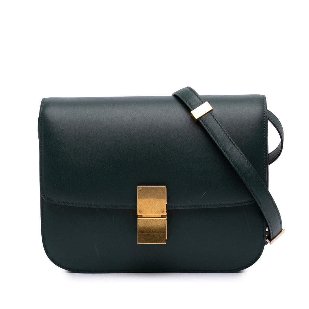 Celine Medium Calfskin Classic Box Green Leather Good - Front View