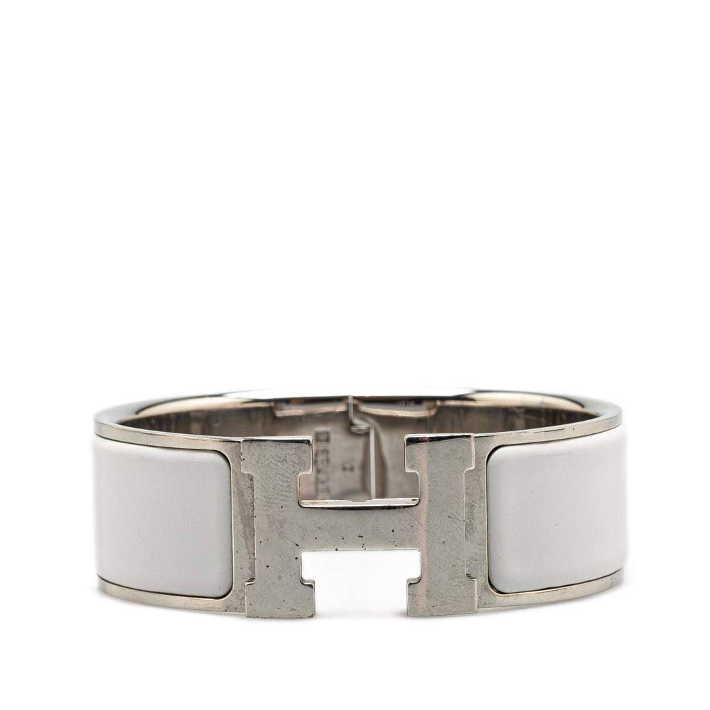 Hermès Wide Enamel Clic Clac H Bracelet GM White Good condition - Front View