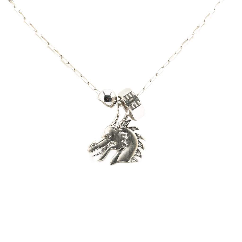 Hermès Palladium Plated Talismans Dragon H Pendant Necklace Silver Metal Good condition - Front View