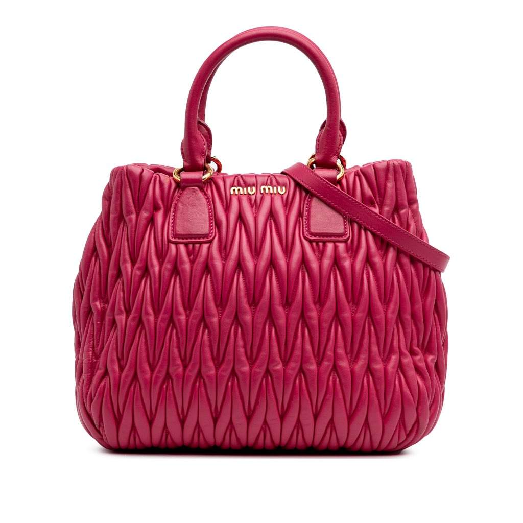 Miu Miu Matelasse Nappa Satchel Pink Leather Good - Front View