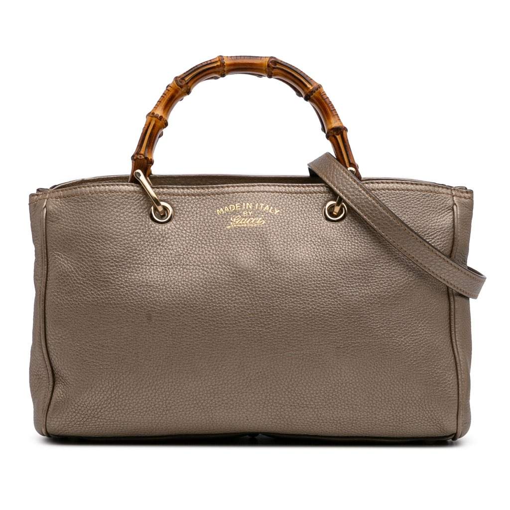 Gucci Medium Calfskin Bamboo Shopper Satchel Gold Leather Very good - Front View