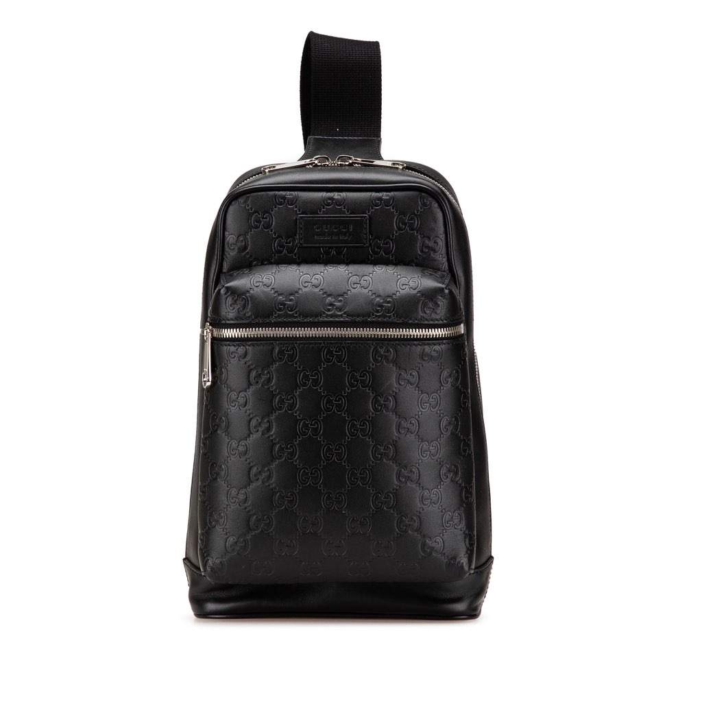 Gucci Guccissima Sling Backpack Black Leather Good condition - Front View