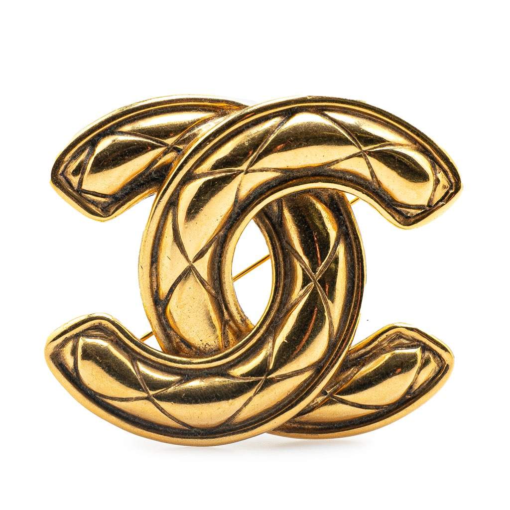 Chanel Gold Plated CC Quilted Brooch Gold Metal Good condition - Front View