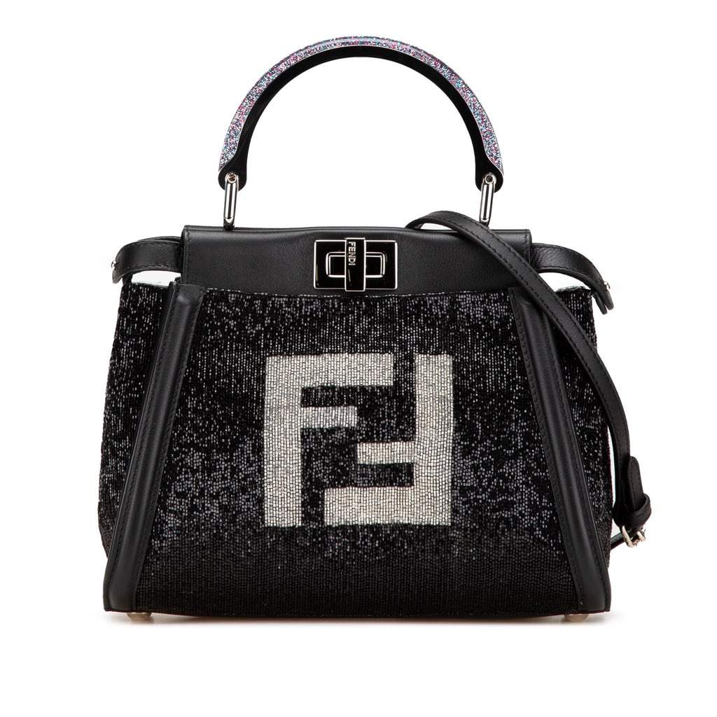 Fendi Mini Leather Beaded Peekaboo Iconic Black Leather Good - Front View