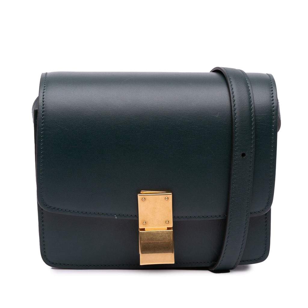 Celine Small Calfskin Classic Box Green Leather Good - Front View