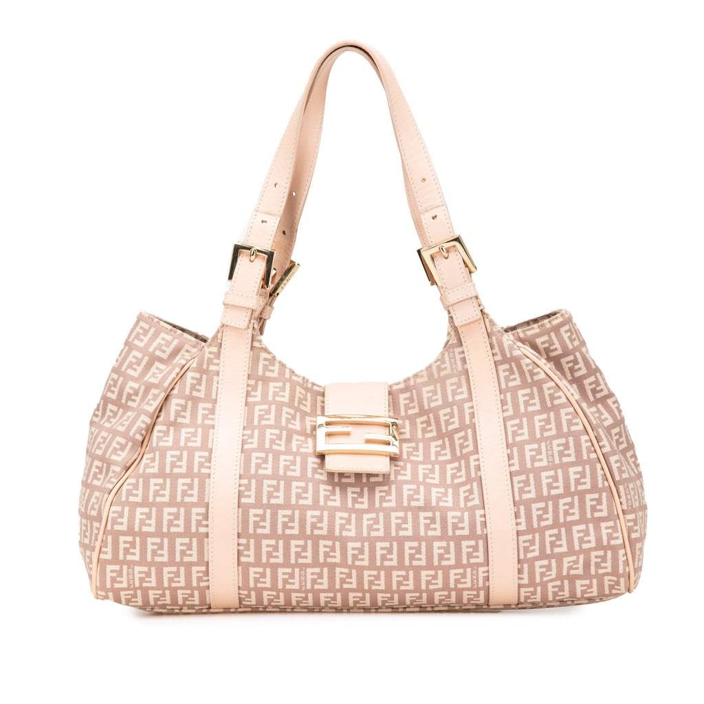 Fendi Zucchino Canvas Shoulder Bag Pink Canvas Good - Front View