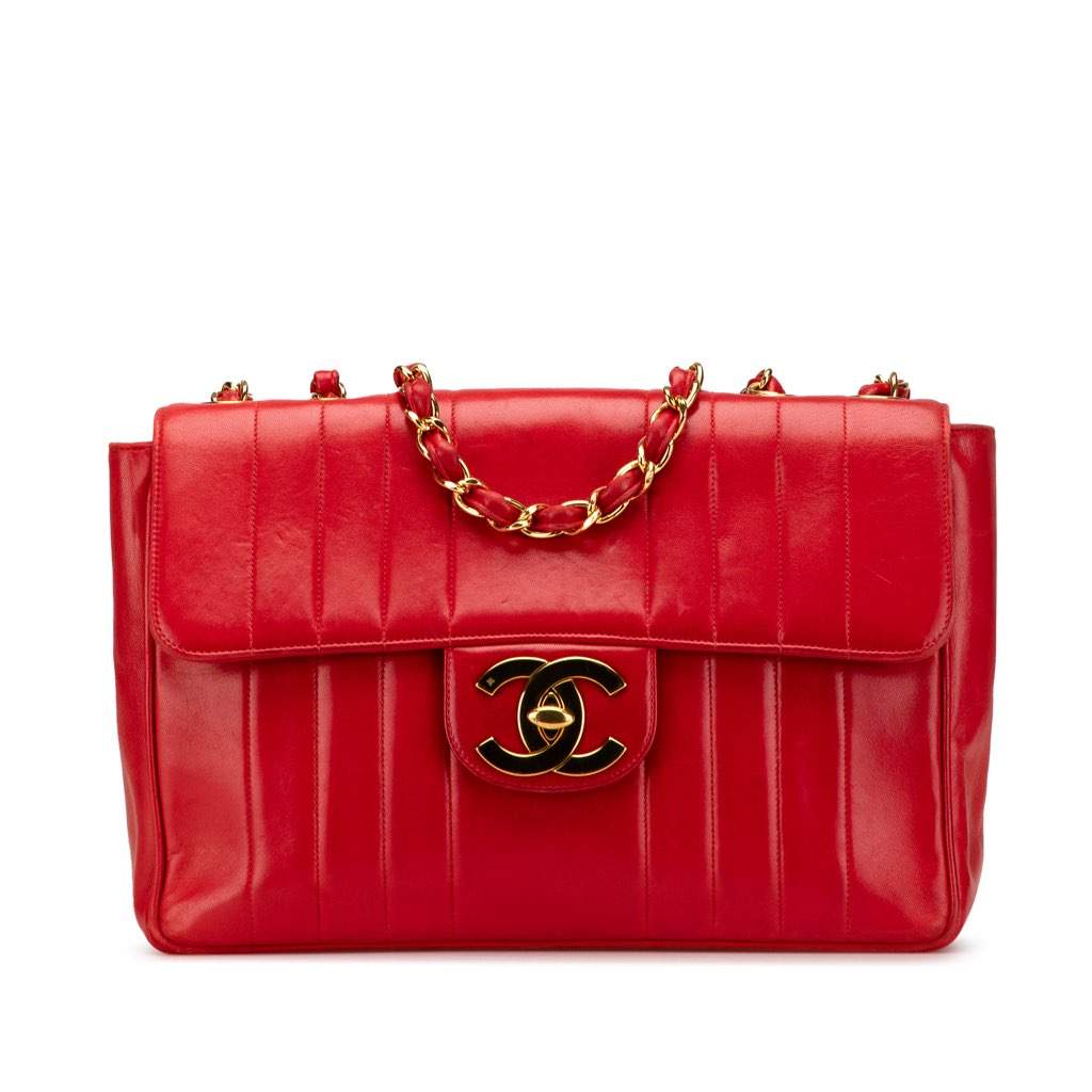 Chanel Jumbo XL Vertical Quilt Lambskin Single Flap Red Leather Good - Front View