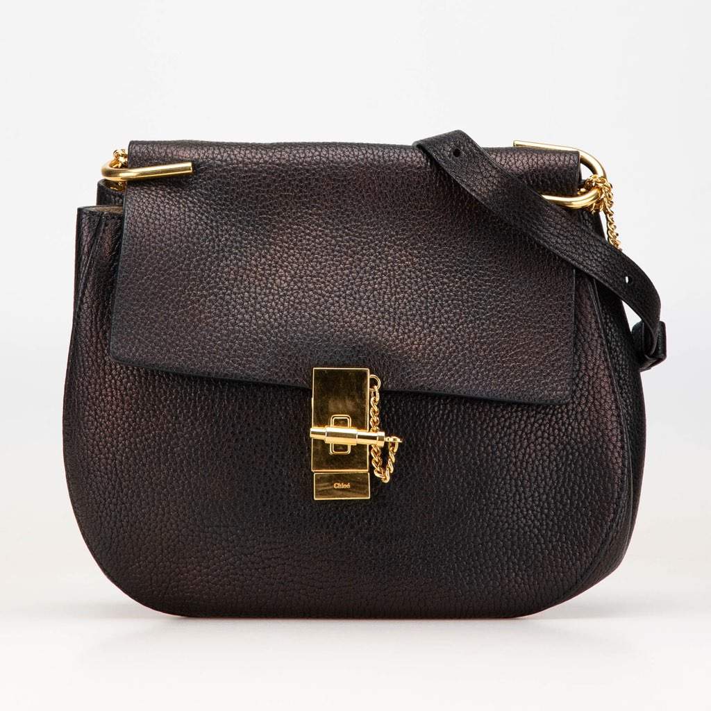 Chloé Large Grained Lambskin Drew Crossbody Black Leather Good condition - Front View