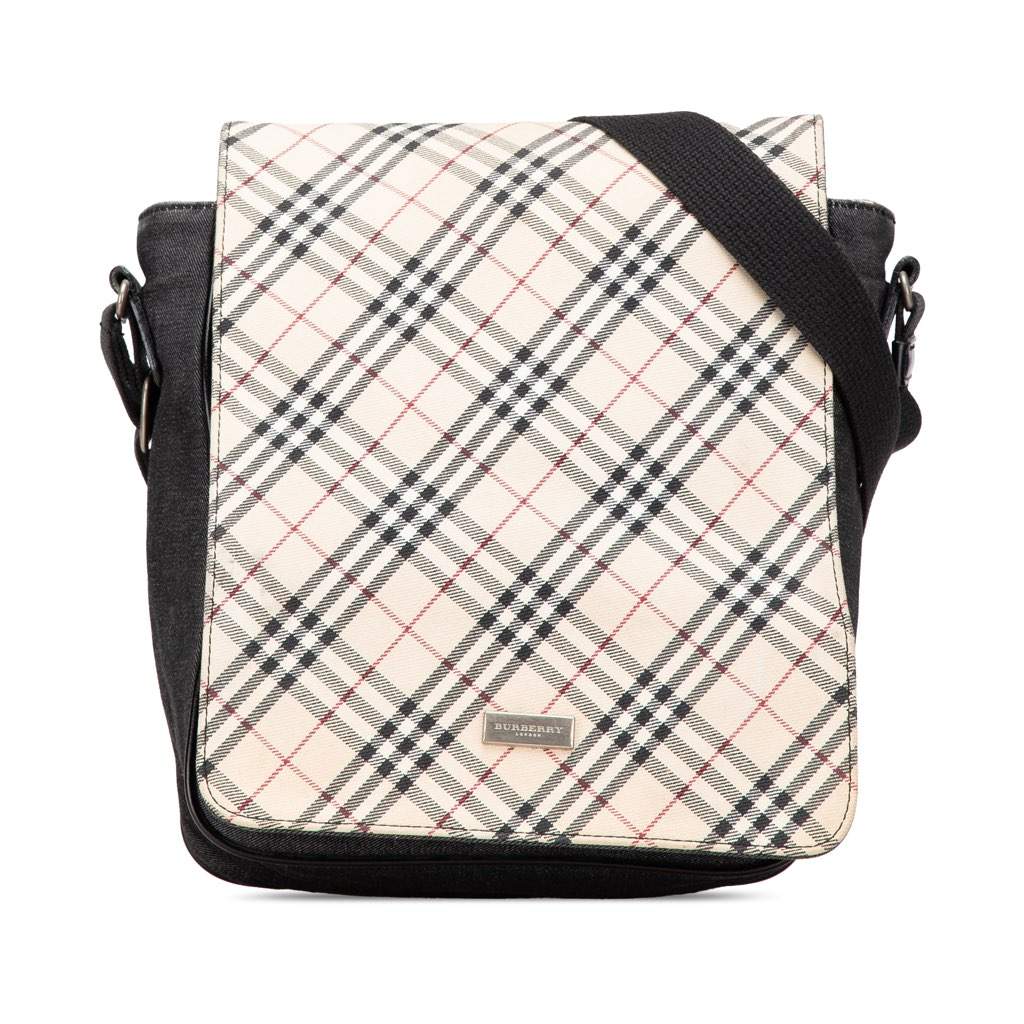 Burberry Nova Check Canvas and Denim Crossbody Brown Canvas Good - Front View