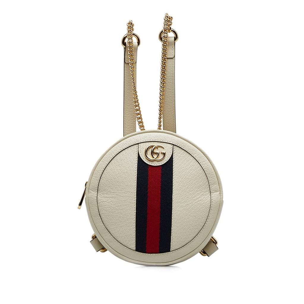 Gucci Mini Leather Round Ophidia Backpack White Leather Good condition - Front View