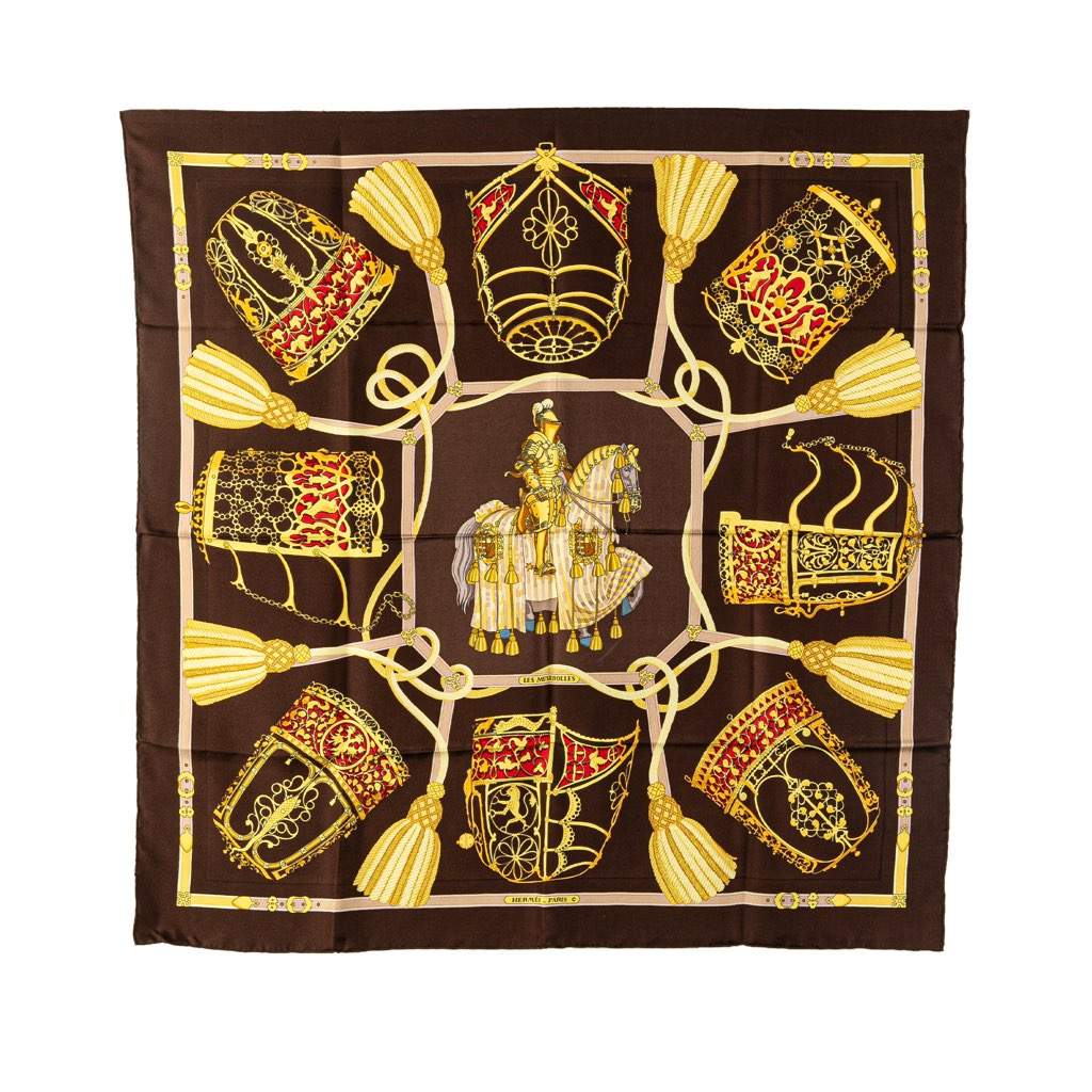 Hermès Les Muserolles Silk Scarf Brown Silk Good condition - Front View