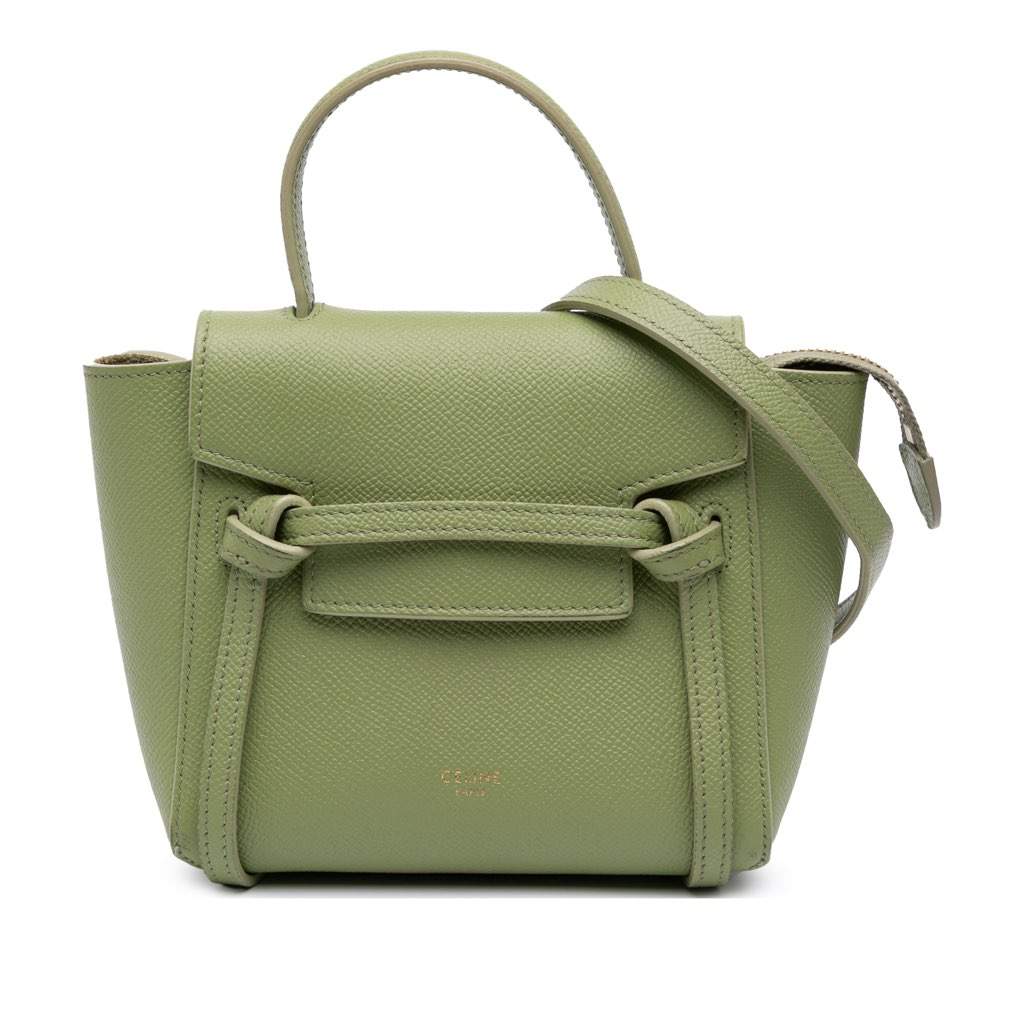 Celine Pico Grained Calfskin Belt Bag Green Leather Very good condition - Front View