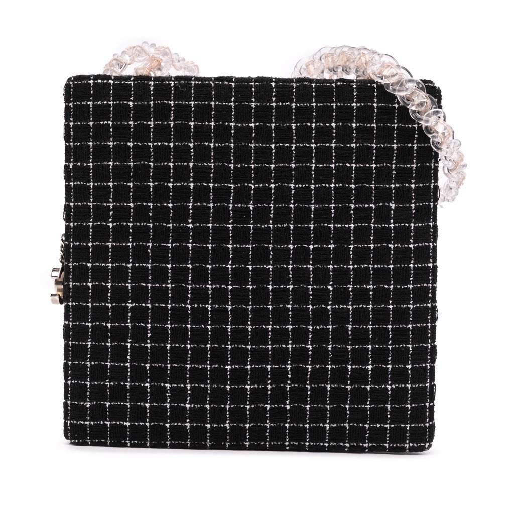 Chanel Tweed and Resin Shopping Bag Black Tweed Good - Front View