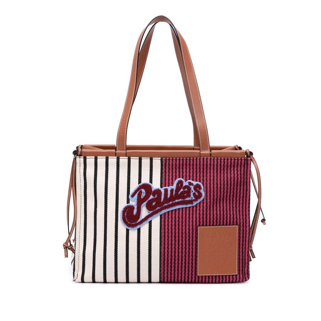Loewe Paulas Ibiza Large Canvas Stripes Cushion Tote Red Canvas Very good condition - Front View