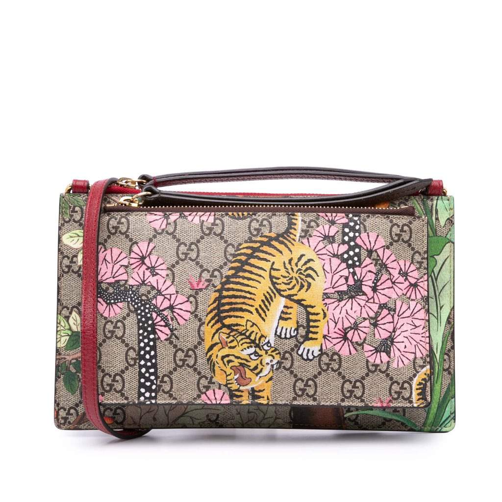 Gucci GG Supreme Bengal Double Zip Pochette Brown Canvas Good condition - Front View