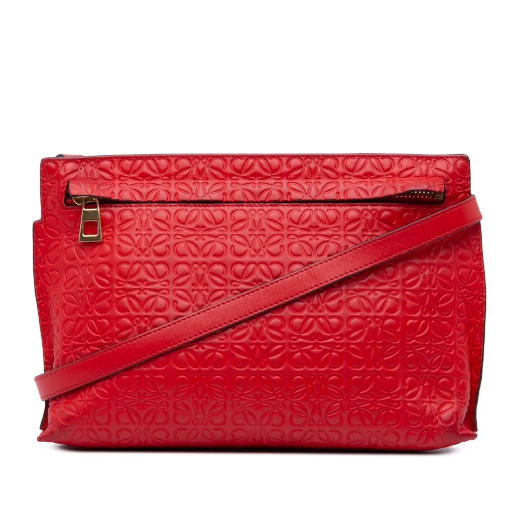 Loewe Mini Anagram Embossed Leather Repeat T Crossbody Red Leather Good condition - Front View