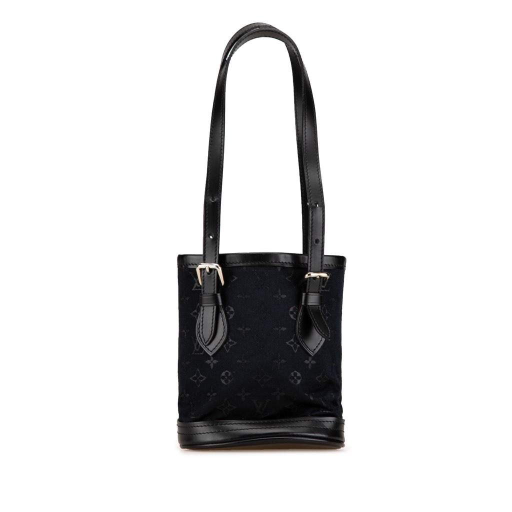 Louis Vuitton Monogram Mini Satin Bucket Black Satin Very good - Front View