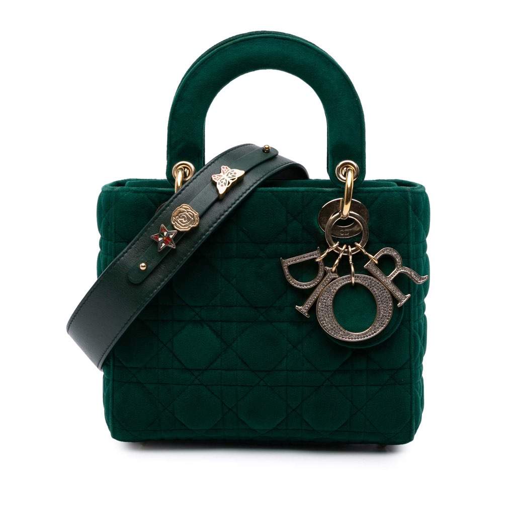 Dior Small Velvet Cannage My ABCDior Lady Dior Green Velvet Good condition - Front View