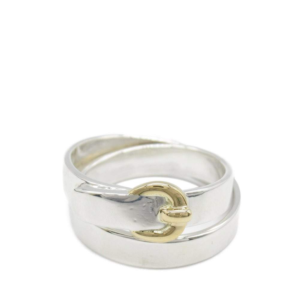 Hermès Sterling Silver and 18K Yellow Gold Double Tour Buckle Ring Silver Silver Good condition - Front View