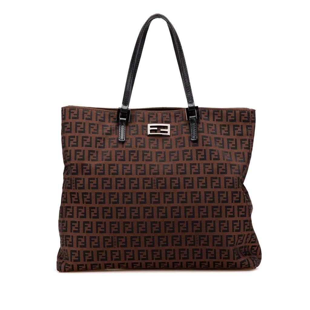 Fendi Zucchino Canvas Tote Brown Canvas Good - Front View