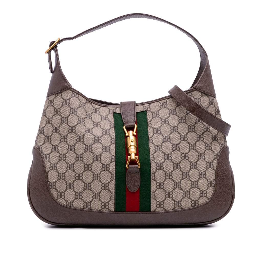 Gucci Balenciaga The Hacker Project Medium GG Supreme Web Jackie 1961 Crossbody Brown Canvas Good - Front View