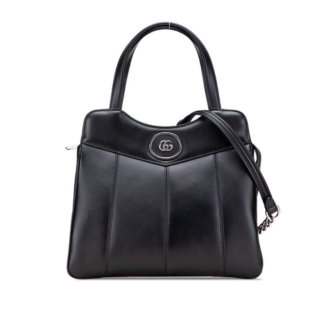 Gucci Small Leather Petite GG Tote Black Leather Good - Front View