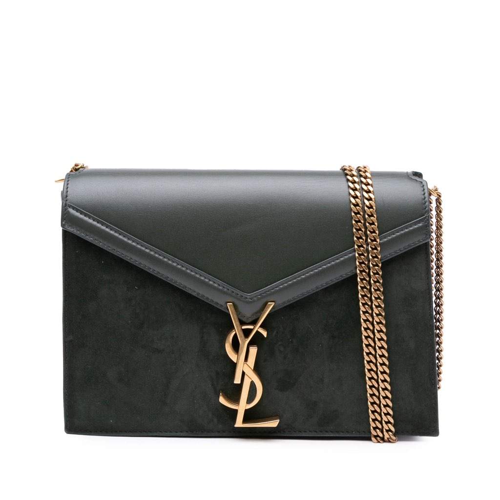 Saint Laurent Suede and Calfskin Monogram Cassandra Clasp Bag Green Leather Good - Front View