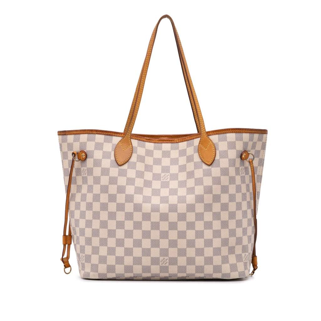 Louis Vuitton Damier Azur Neverfull MM White Canvas Good - Front View