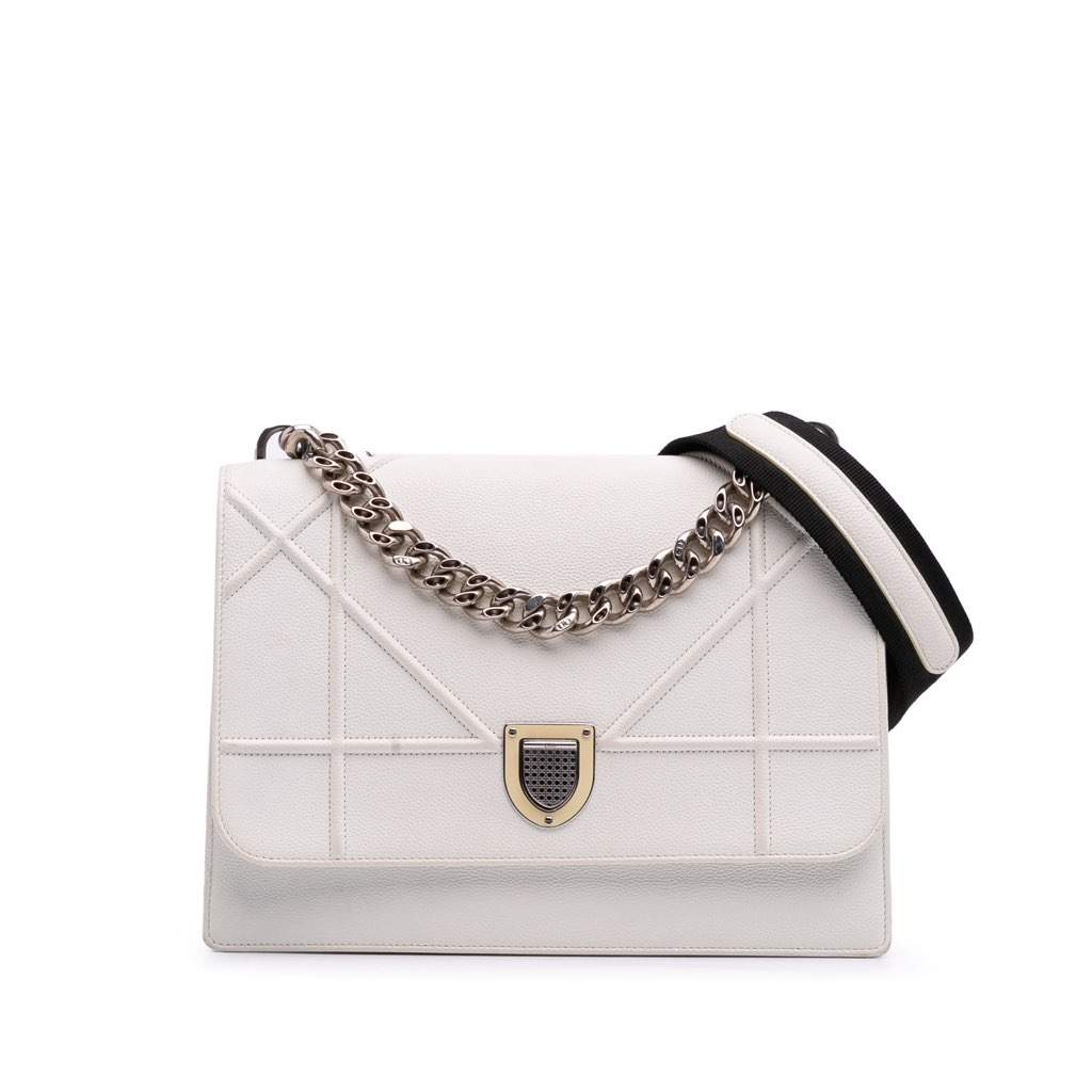 Dior Large Grained Calfskin Diorama Satchel White Leather Very good - Front View