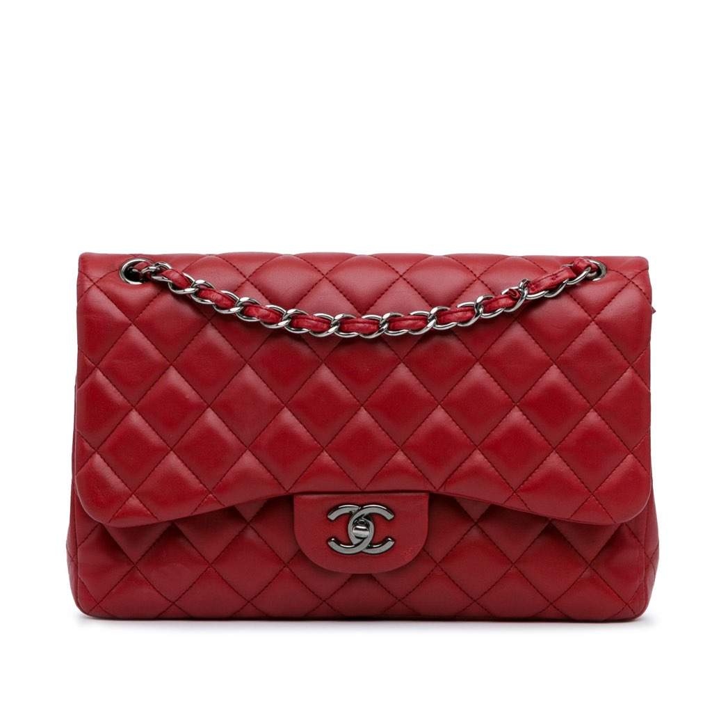 Chanel Jumbo Classic Lambskin Double Flap Red Leather Good condition - Front View