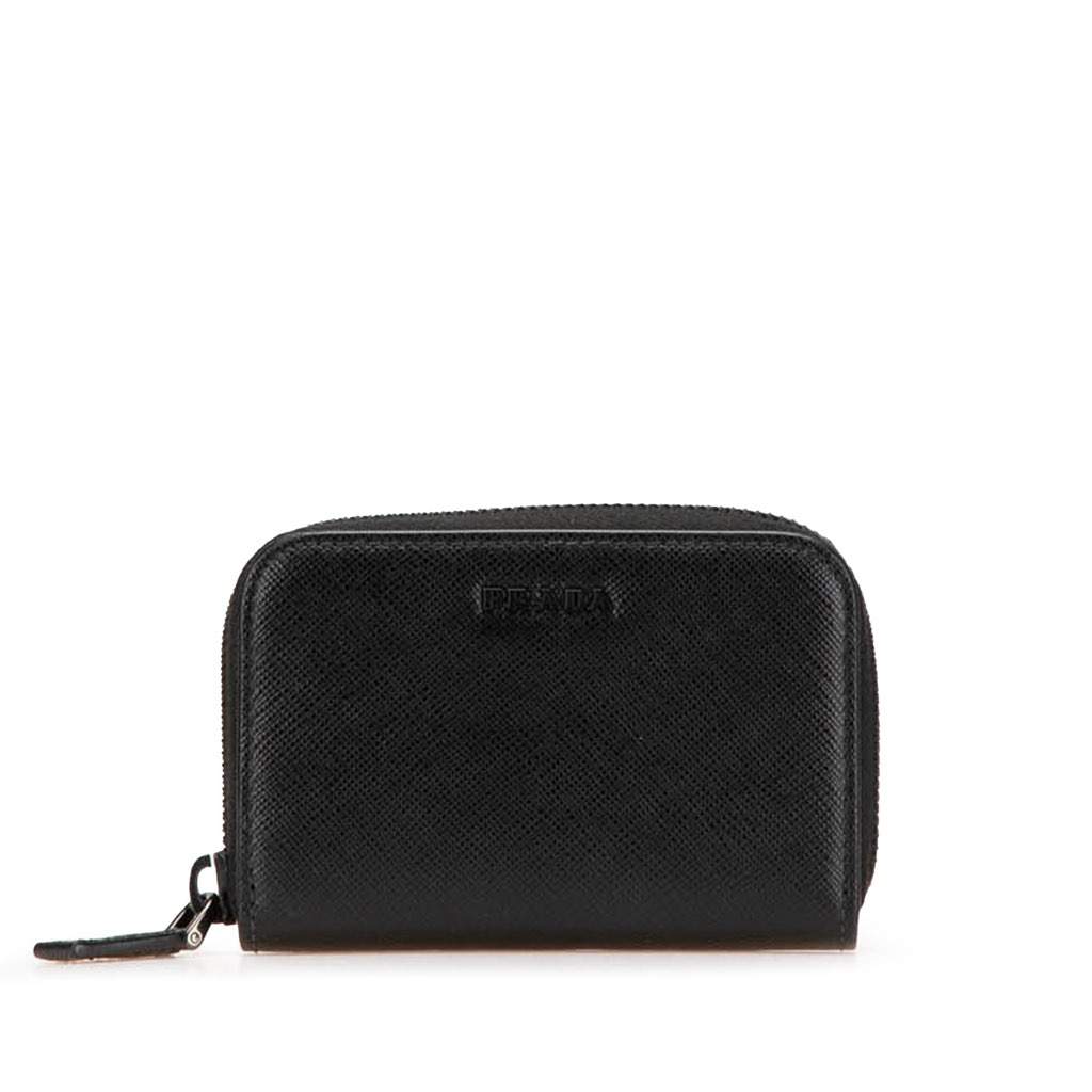 Prada Saffiano Zip Coin Pouch Black Leather Good condition - Front View