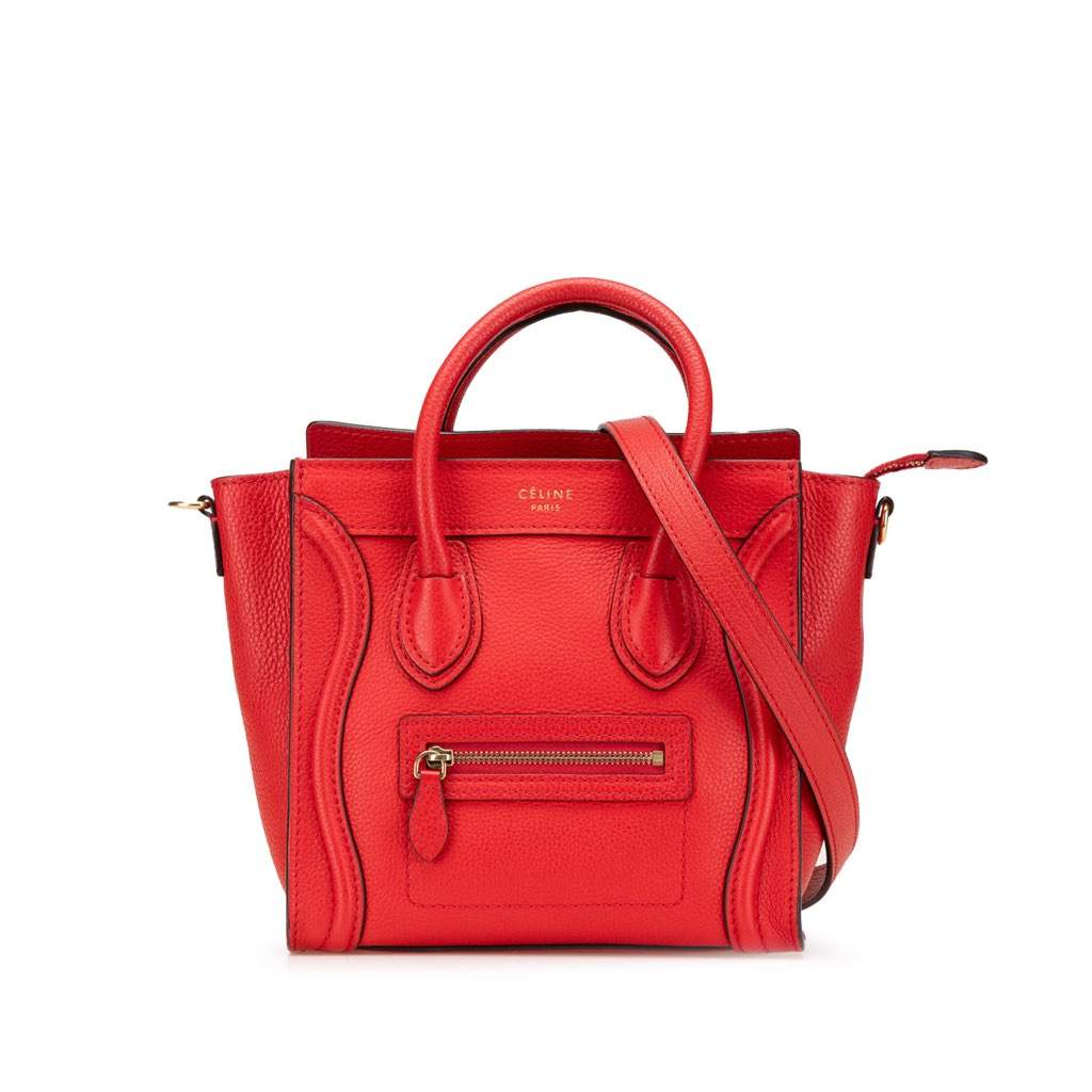 Celine Nano Leather Luggage Tote Red Small Leather