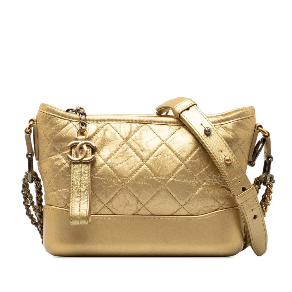 Chanel Small Metallic Lambskin Gabrielle Crossbody Gold Leather Good - Front View