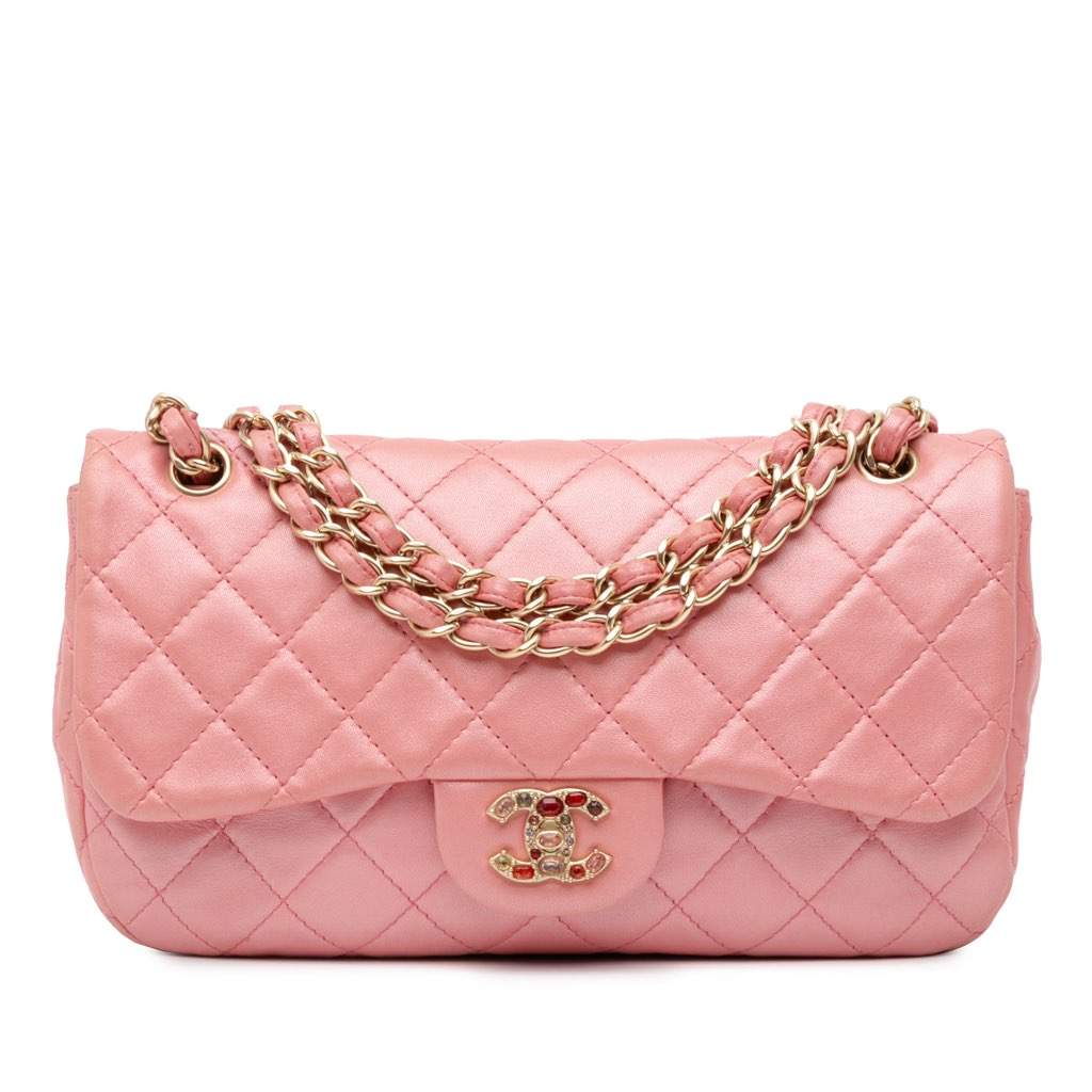 Chanel Medium Quilted Lambskin Precious Jewel Single Flap Pink Leather Good condition - Front View