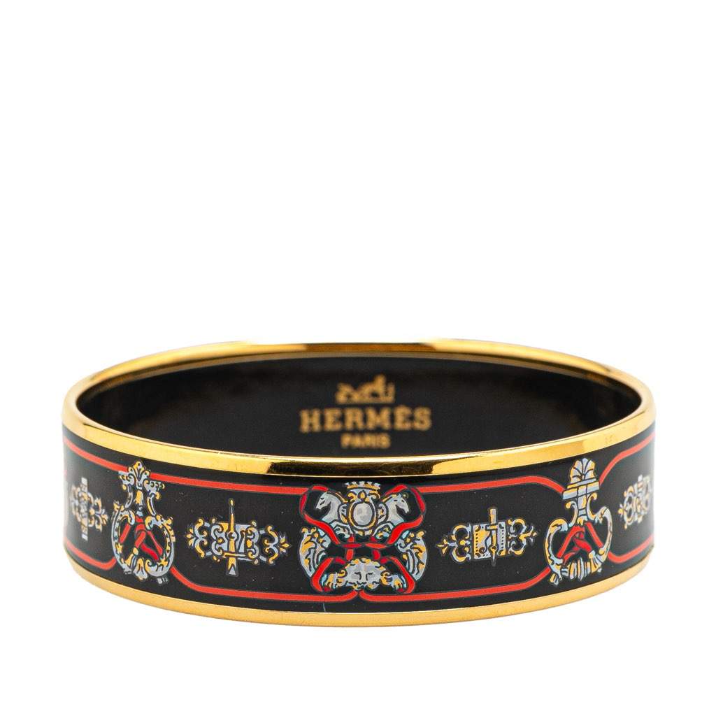 Hermès Wide Horse Enamel Bangle 65 Black Good condition - Front View